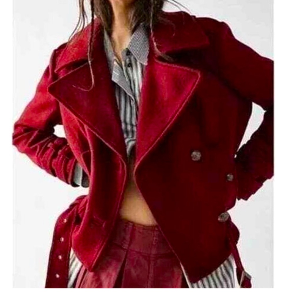 Free people wine wool blend pea coat style NWT